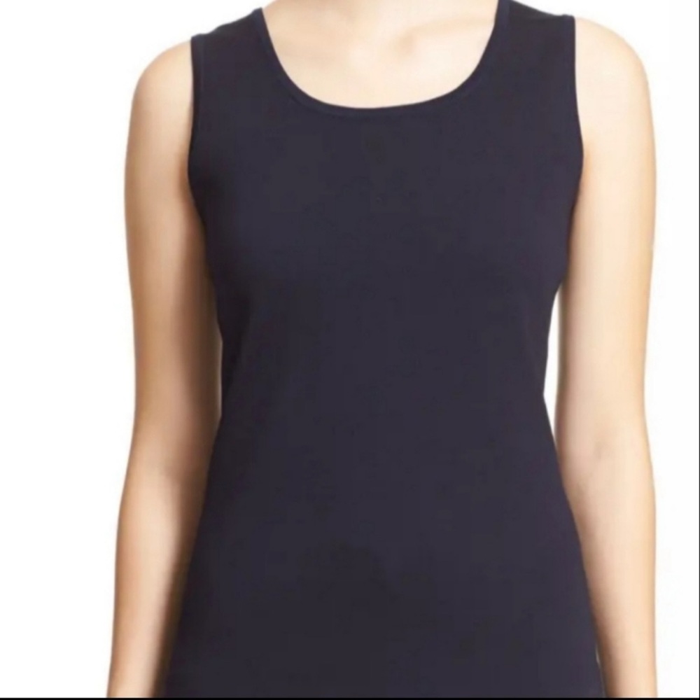 St. John Caviar Knit Tank Top Size L Navy Wool Blend Sleeveless Scoop Neck